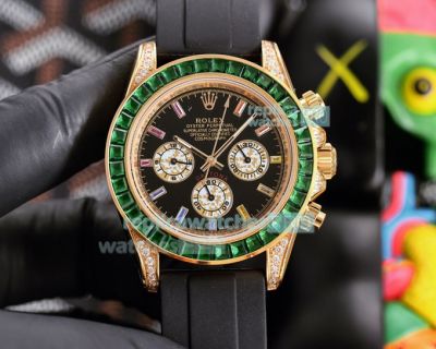 Copy Rolex Cosmograph Daytona Yellow Gold Watch Green Diamond Bezel